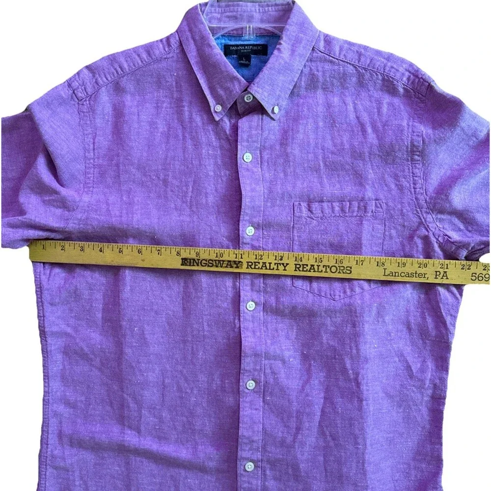 Banana Republic Slim Fit Linen Button Down Shirt Mens Size L Raspberry Coastal
